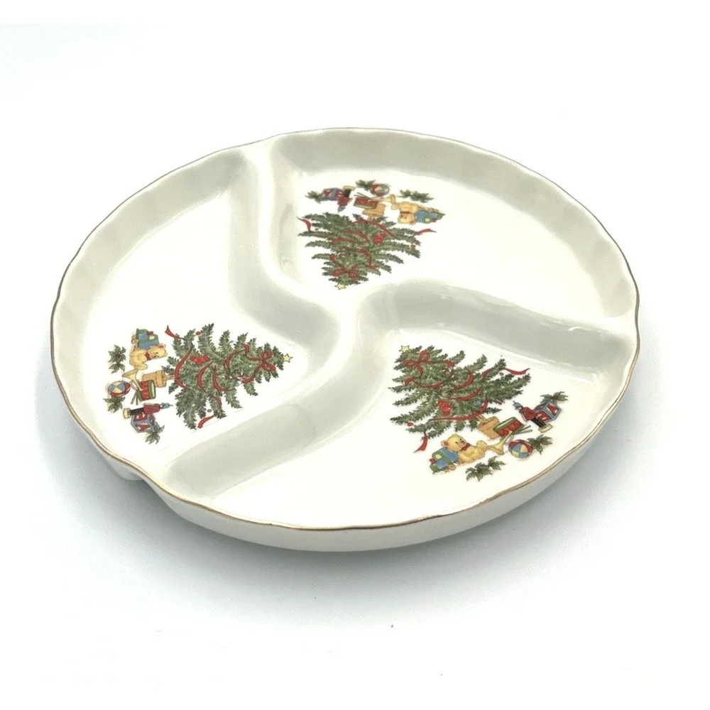 Christmas Divided Plate Dish Ceramic Sectioned Japan Gilded Holiday Seasonal
